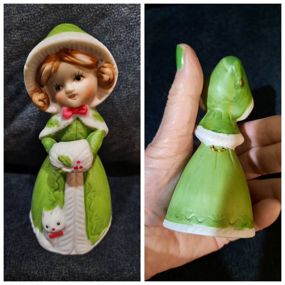 Vtg '78 Holiday Belle green bisque bell Jasco